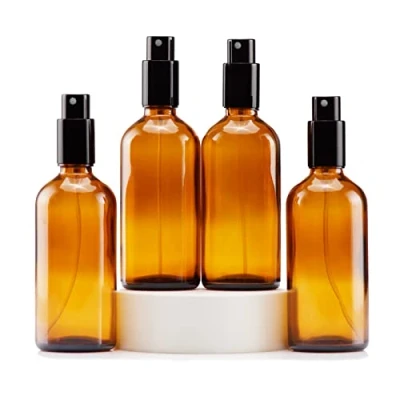Afbeelding van Yizhao Amber Glass Spray Bottle 100ml, met Kleine Fijne Nevelspray, Metalen Dop, Navulbaar voor Essentiële Olie, Reizen, Schoonmaken, Parfum, Aromatherapie, Make up 4 Stuks