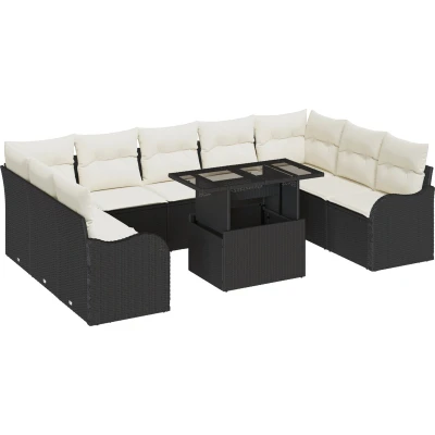Afbeelding van vidaXL 10 delige tuin sofa set met kussens zwart poly rattan