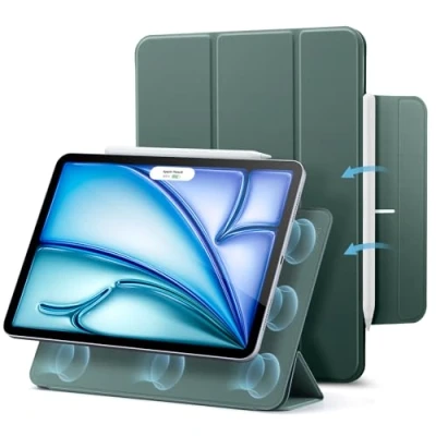 Afbeelding van ESR Hoes voor iPad Air 11 inch M2, 6/5/4 (2024/2022/2020) 10,9 inch, sterke magnetische bevestiging, Trifold standaard, ondersteunt Pencil Pro/USB C, automatisch rusten/wekken, donkergroen