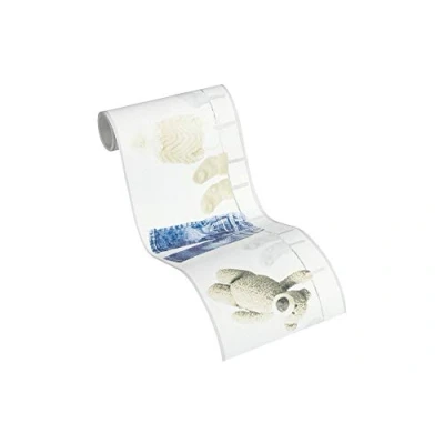 Afbeelding van WASLIJN MET BABYSPULLETJES BEHANGRAND Kinderkamer blauw creme wit A.S. Création Only Borders