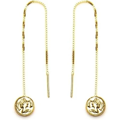 Afbeelding van Karma 925 Sterling Zilveren Pull Through Goudkleurige Coin Oorbellen Goud