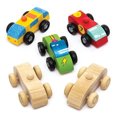Afbeelding van Baker Ross AW583 Mini houten auto&#039;s (5 stuks) voor kinderen om te versieren en spelen.