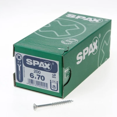 Afbeelding van Spax spaanplaatschroeven platverzonken kop verzinkt pozidriv deeldraad 6.0x70mm (per 200 stuks)
