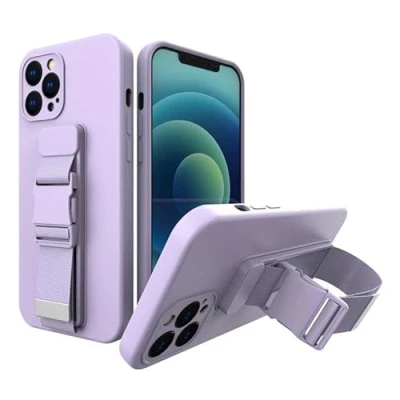 Afbeelding van Touwhoesje gelhoesje met sleutelkoord ketting handtas iPhone 12 Pro Max paars