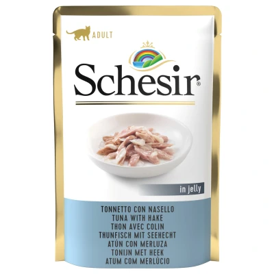 Afbeelding van Schesir Cat Maaltijdzakjes Adult In Gelei 85 g Kattenvoer Tonijn&amp;Kabeljauw