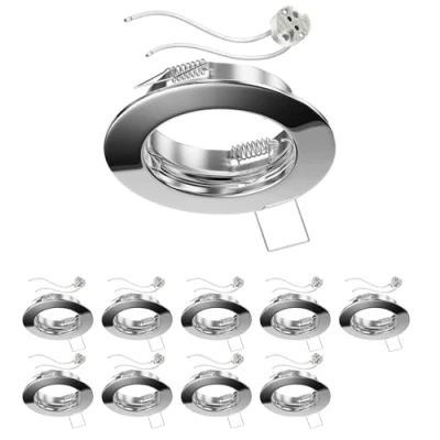 Afbeelding van ledscom.de 10 stuks Plafondinbouwkader FERE, rond, glanzend chroom (LED/halogeen/MR16/50mm) incl. GU5.3 fitting