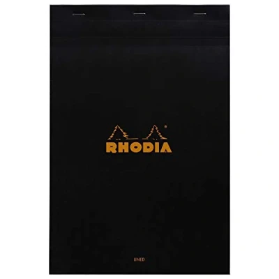 Afbeelding van Rhodia 196009C notitieblok/schrijfblok nr. 19 A4 + 21 x 31,8 cm 80 vellen gelinieerd met rand g, afneembaar en microgeperforeerd, kartonnen rug, zwart, 1 stuk
