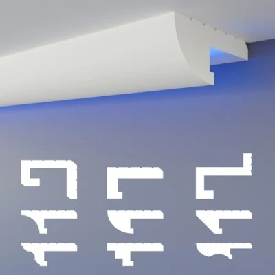 Afbeelding van HEXIMO Led schaduwvoeg profiel, stuclijsten, indirecte verlichting, XPS piepschuim, gipsplafondlijsten voor wand plafondbekleding (1,7 meter HLED 15)