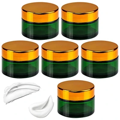 Afbeelding van INHEMING crèmepotje glas 30 ml leeg, 6 stuks groene cosmeticahouder zalfpotjes met schroefdeksel, glazen potjes voor cosmetica, zalf crème lotion aromatherapie