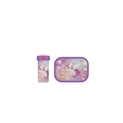 Afbeelding van Mepal Campus pauzenset set voor kinderen met afsluitbeker en lunchbox Lunchset school of onderweg vaatwasmachinebestendig BPA vrij 300 + 750 ml Unicorn Glow