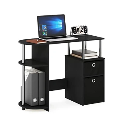 Afbeelding van Furinno Simplistisch computerstudiebureau met vuilnisladen, ontworpen hout, Americano/roestvrij staal/zwart, 97,5 (B) x 72,4 (H) 39,6 (D) cm