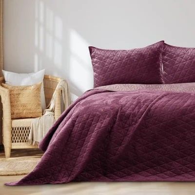 Afbeelding van AmeliaHome Velvet sprei, polyester, Laila violet lila, 170x210 cm