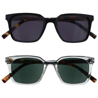 Afbeelding van OPULIZE KOI Zonneleesbrillen 2 Pack Groot Rechthoekig Montuur Getinte UV400 Lens Zwart Helder Heren Dames Veerscharnieren SS50 1C +3.50