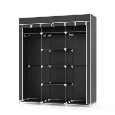 Afbeelding van Mondeer Wardrobe, garderobe voor slaapkamer, canvas kledingkast, opbergorganizer kleding, draagbare kledingkast met 2 kledingrails, 175 x 150 45 cm