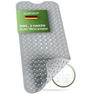 Afbeelding van SilverRack Badmat, 100 x 40 cm, grijs, antislipmat, badkuip, BPA vrij, voor kinderen en baby&#039;s, schimmelbestendig machinewasbaar, badmat antislip