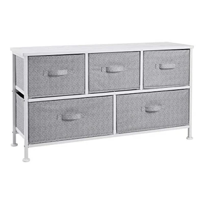 Afbeelding van Amazon Basics Opbergkast voor kledingkasten, met 5 extra brede stoffen laden, wit