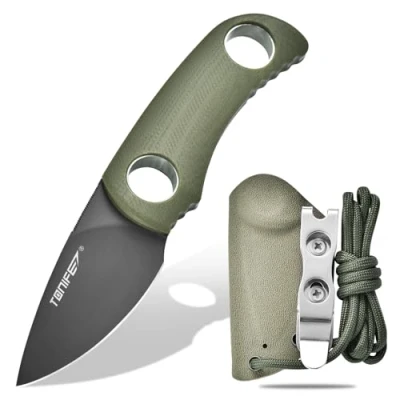 Afbeelding van TONIFE Runer Fixed Blade Knife met verstelbare Paracord Lanyard en Kydex Schede, EDC Mes 47mm Full Tang voor Outdoor Camping Hiking (Groen + grijs titanium)