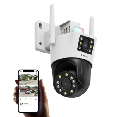 Afbeelding van ZOSI 6MP Wi Fi Beveiligingscamera voor Buiten met Dubbele Lens (4 MP + 2 MP), 2,4 GHz WiFi Pan/Tilt Camera, Weg Audio, Personendetectie, C298 SE