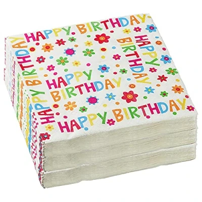 Afbeelding van servetten set van 60 kussenhoezen met motief verjaardag &quot;Happy Birthday&quot; 3 laags papieren servet 33 x cm +++ doek achtige feestaccessoires (set Birthday&quot;)