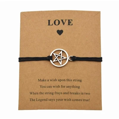 Afbeelding van Akyol Love armband als cadeau pentagram voor gothic satan gift kado met steen Zwarte hanger hangertje A
