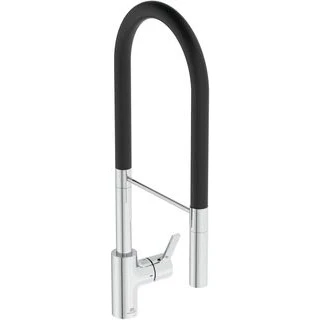 Afbeelding van Ideal standard gusto 1 gats keukenkraan met pro uitloop handdouche 2 functies voorsprong 22 5cm chroom zwart bd421aa