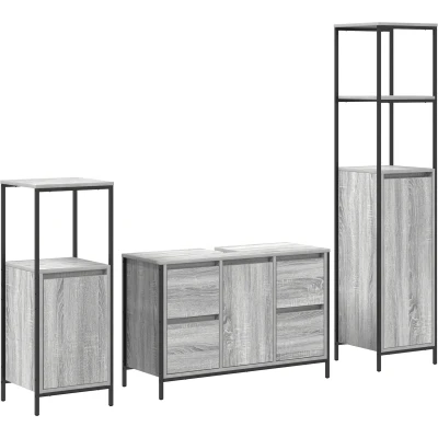 Afbeelding van vidaXL Badkamermeubel Set van 3 Grijs sonoma, Zwart