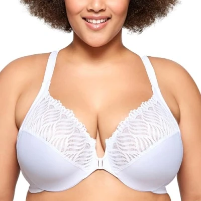 Afbeelding van Glamorise Vrouwen Plus Size Front Close T Back Wonderwire Onderdraad #1246, Wit, 120C