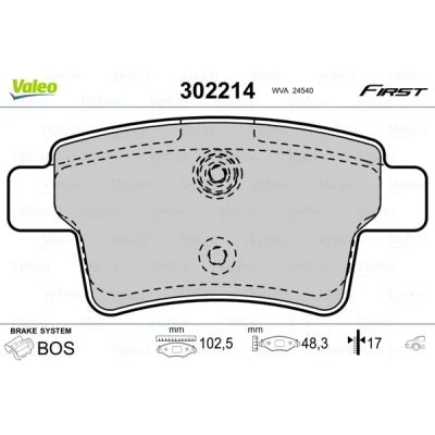Afbeelding van VALEO 302214 Remblokkenset Achteras Excl. slijtage waarschuwingscontact Zonder slotschroefset, Met anti kreukplaat CITROËN: C4 I Grand Picasso