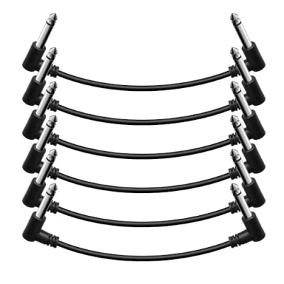 Afbeelding van Shaevle Gitaarpatchkabel, 15,2 cm, zwart, gitaar effectpedaalkabel, geruisloos, 0,6 TS rechthoekige patchkabel voor gitaren (6 stuks)