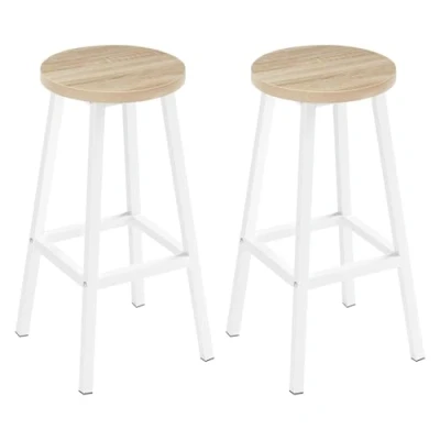 Afbeelding van Klihome barkruk 2 delige set, barstoelen met metalen frame, ronde barkruk, keukenstoelen voetensteun, 150 kg belastbaar, voor bar, keukeneiland eetkamer, licht eiken, K0008BH
