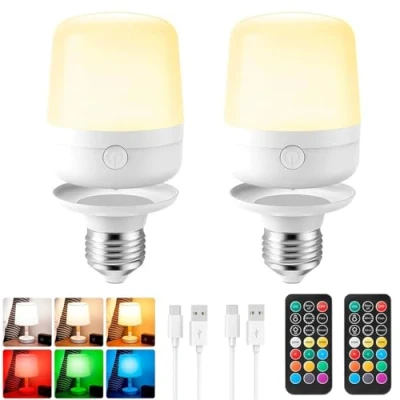 Afbeelding van E27 Batterij Gloeilamp Met Afstandsbediening, Magnetische USB Oplaadbare Schakelaar, Led Dimbaar Draadloze Accu Voor Lampen, RGB Kleur Gloeilamp, 400LM, Timer, 2600mah,2 PACK