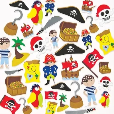 Afbeelding van Baker Ross EV3215 schuimrubber stickers piraaten voor kinderen het versieren van kaarten en knutselprojecten (96 stuks), Assorted, meerkleurig