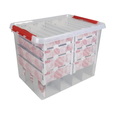 Afbeelding van Sunware Q line Kerst Box 72L met inzet voor 128 ballen / 60x40x42cm transparant/rood