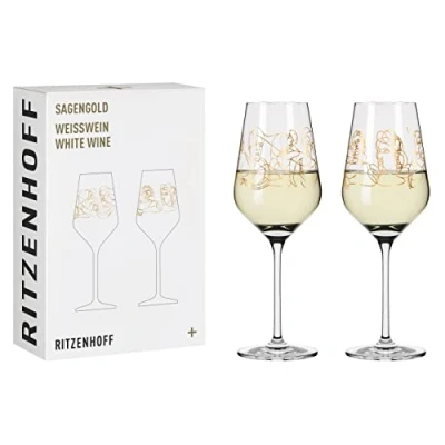 Afbeelding van RITZENHOFF 3411001 wittewijnglas 300 ml serie Sagengold nr. 1, set van 2, mythologiemotief, echt goud Made in Germany, roségoud