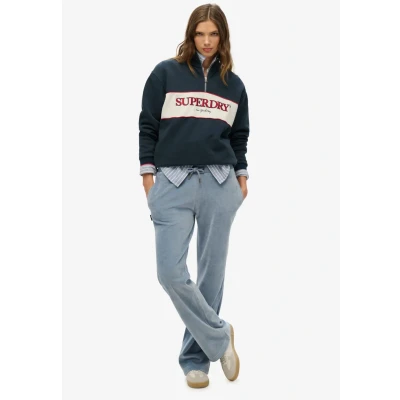 Afbeelding van Superdry Vrouwen Velours Joggingbroek met Wijde Pijpen Lichtblauw Grootte: 44
