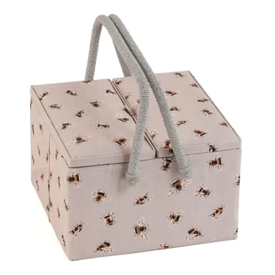 Afbeelding van Hobby Gift Exclusieve grote naaidoos met twee deksels, knutseldoos, accessoirelade, speldenkussen, PVC handgrepen, 25 x 17 cm, bij