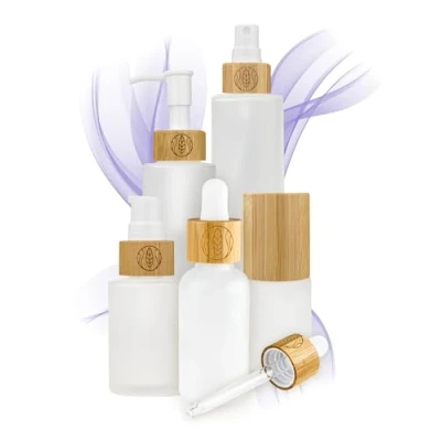 Afbeelding van Hoogwaardige glazen flessen met bamboedeksel, voor duurzame doe het zelf, natuurlijke cosmetica, geschenkverpakking, pipet oliën en spuitpompdispenser lotions, 30 ml, pipet, gegraveerd, 5 stuks, ml