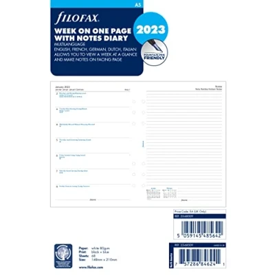 Afbeelding van Filofax A5 week op één pagina met notities 2023 dagboek, Wit