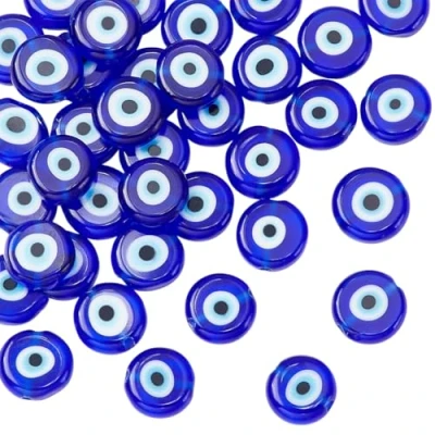 Afbeelding van NBEADS 1 streng 38 stuks boze oog kralen, 10mm blauwe handgemaakte lampwork kralen platte ronde spacer glazen bedels voor armbanden ketting sieraden maken