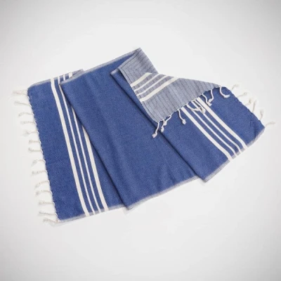 Afbeelding van Kleine Hamamdoek Krem Sultan Royal Blue van Lalay
