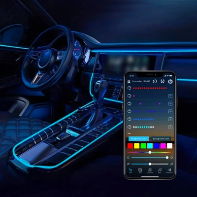 Afbeelding van AutoStyle 2 Delige Multi Color LED Interieur Sfeerverlichting met App Bediening &amp; 5 meter Optical Fiber