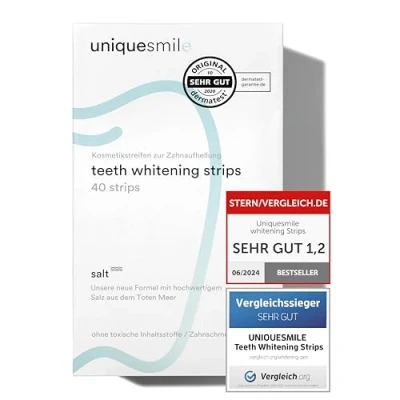 Afbeelding van Uniquesmile tanden bleken strips van vrij peroxide innovatieve formule met natuurlijke ingrediënten (voordeelset 40 stuks)