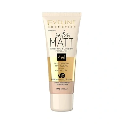 Afbeelding van Eveline Cosmetics Satin Matt Mattifying &amp; Covering Foundation 102 Vanilla