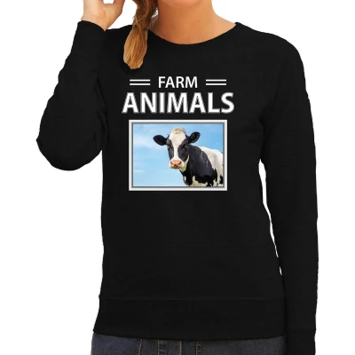 Afbeelding van Dieren foto sweater Koe zwart dames farm animals cadeau trui Koeien liefhebber M