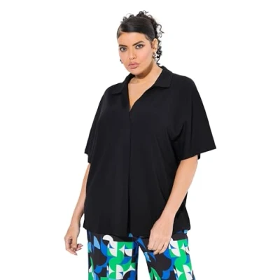 Afbeelding van Ulla Popken Sweatshirt met kraag voor dames, zwart, 42 44