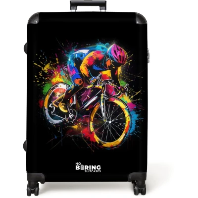 Afbeelding van NoBoringSuitcases.com® Koffer groot Reiskoffer lichtgewicht Kleurrijke wielrenner met verf Rolkoffer 4 wielen Grote trolley XL 98 liter bagage