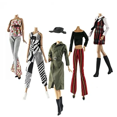Afbeelding van Lance Home Poppenkleertjes, 5 sets Mode outfits Herfst Pluche Jurken Winterkleding Broek Schoenen Tas Hoed Voor 29 cm Popaccessoires Baby