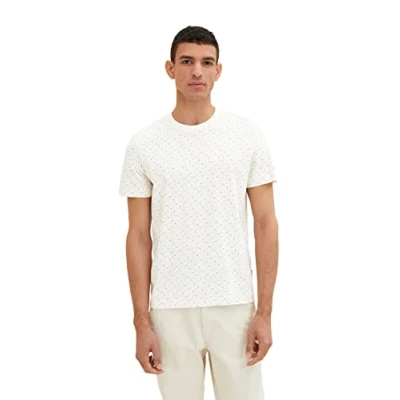 Afbeelding van TOM Tailor Allover Printed Tshirt print Off white/multicolor, Heren, Maat: XL, white/multicolor