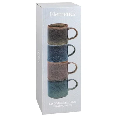 Afbeelding van Lesser &amp; Pavey Elements Reactive Glaze Stack Mokken Set van 4 Keuken Thuis Stijlvolle Servies voor elke gelegenheid Mooie koffiekopset heren, geschenken en
