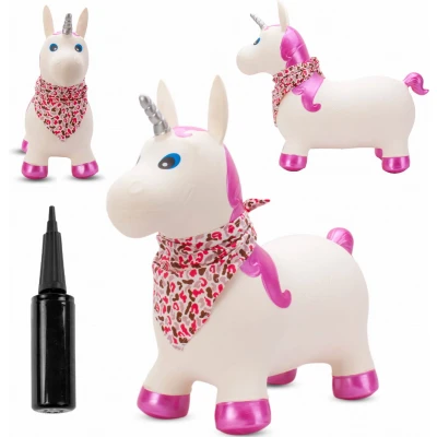 Afbeelding van Springdier met pomp 1+, springpaard, springhond, max 50kg vanaf 1 jaar, verschillende dieren en kleuren (Witte Eenhoorn Glitterhoorn)